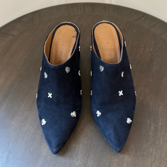 SVNTY Peace Mule - Navy Blue Suede Slide Block Heel - Size 38 - EUC - Picture 5 of 10